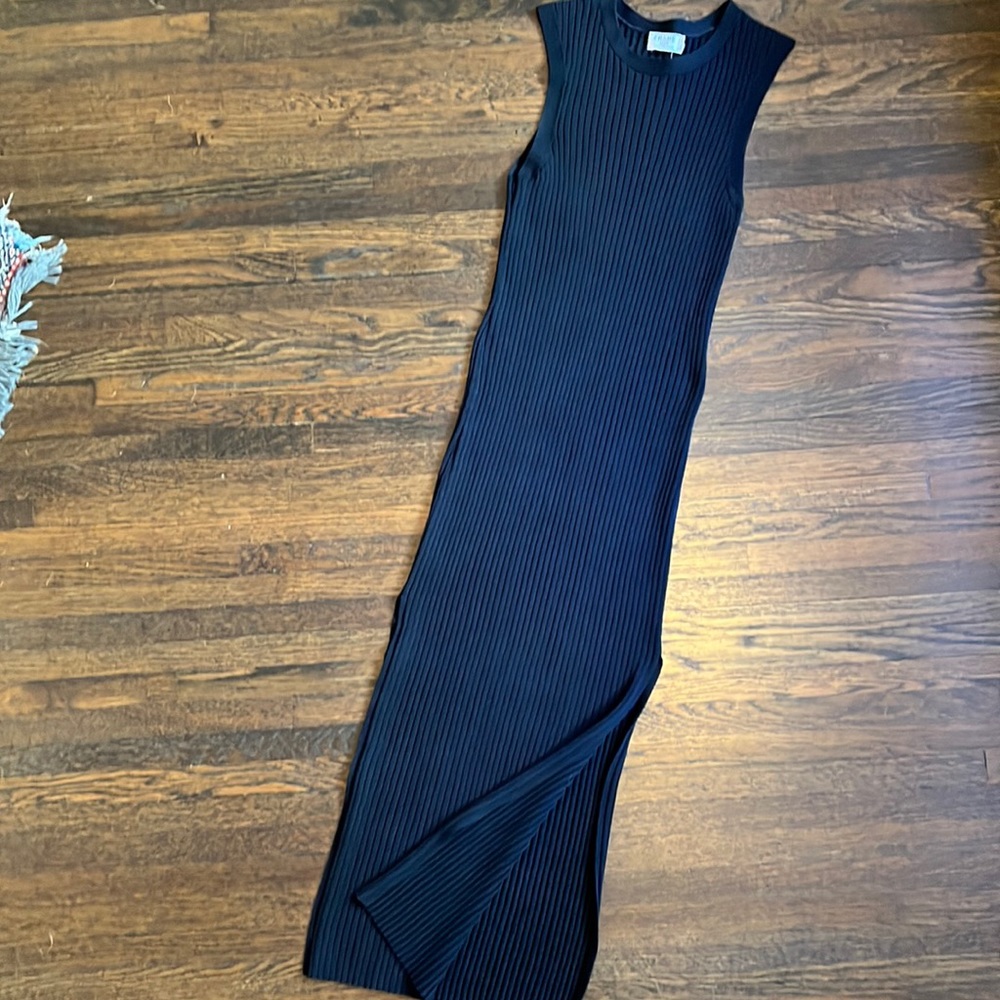 Frame Sleeveless Ribbed Sweater Dress w/ Side Slits